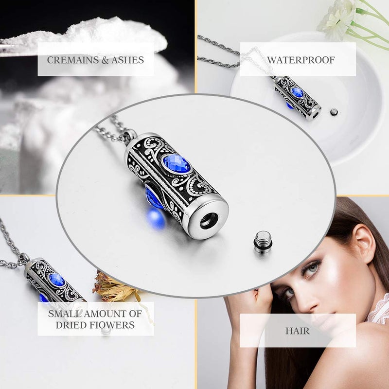 XIUDA Crystal Cremation Urn Necklace for Ashes Keepsake Cremation Jewelry for Human Ashes Stainless Steel Memorial Pendant with Flower (Blue) - Image 4